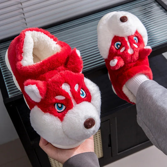 pantoufles hiver, chaussons husky, pantoufles cosy, pantoufles peluche, pantoufles kawaii, pantoufles mignonnes, pantoufles animaux, chaussons confort