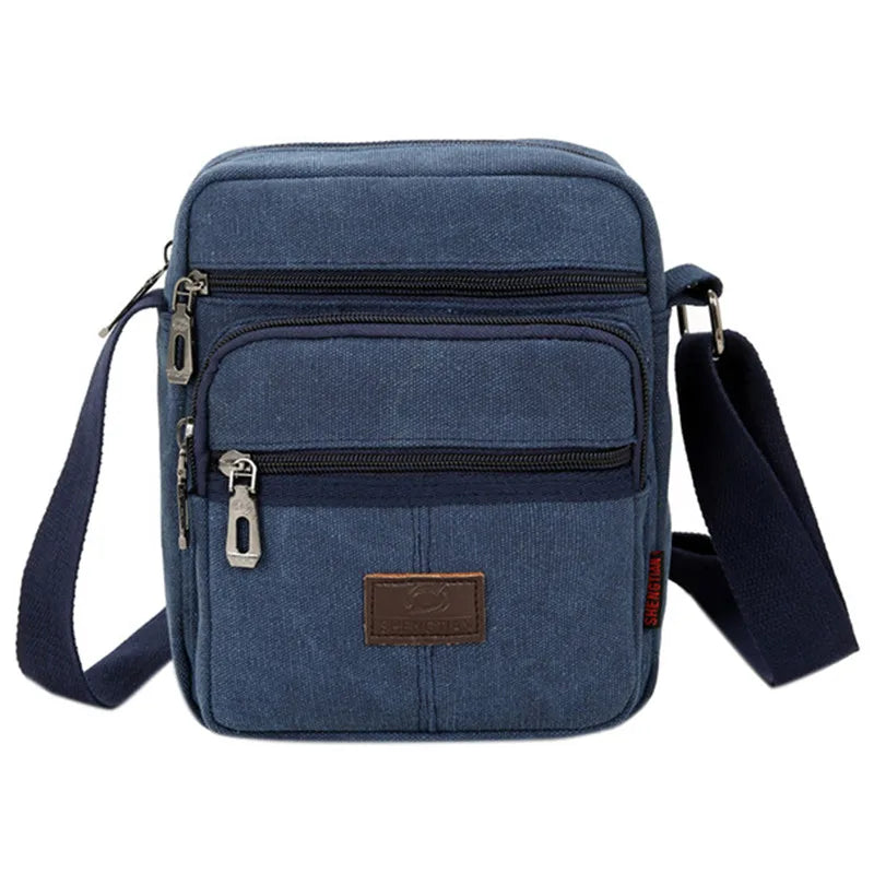 sac à bandoulière bleu en toile pour homme, modèle multifonction