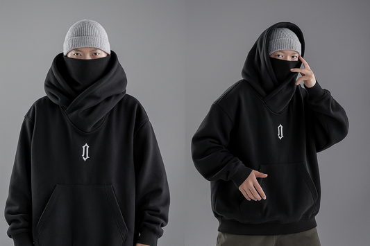 Sweat col roulé brodé style samouraï hip-hop japonais surdimensionné