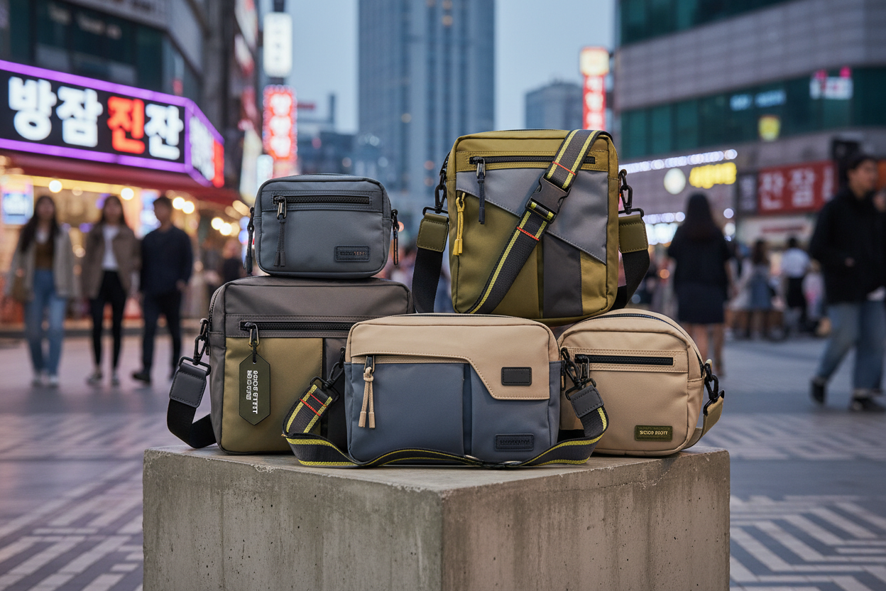 Bannière sacs bandoulière streetwear style coréen inspiré de Séoul