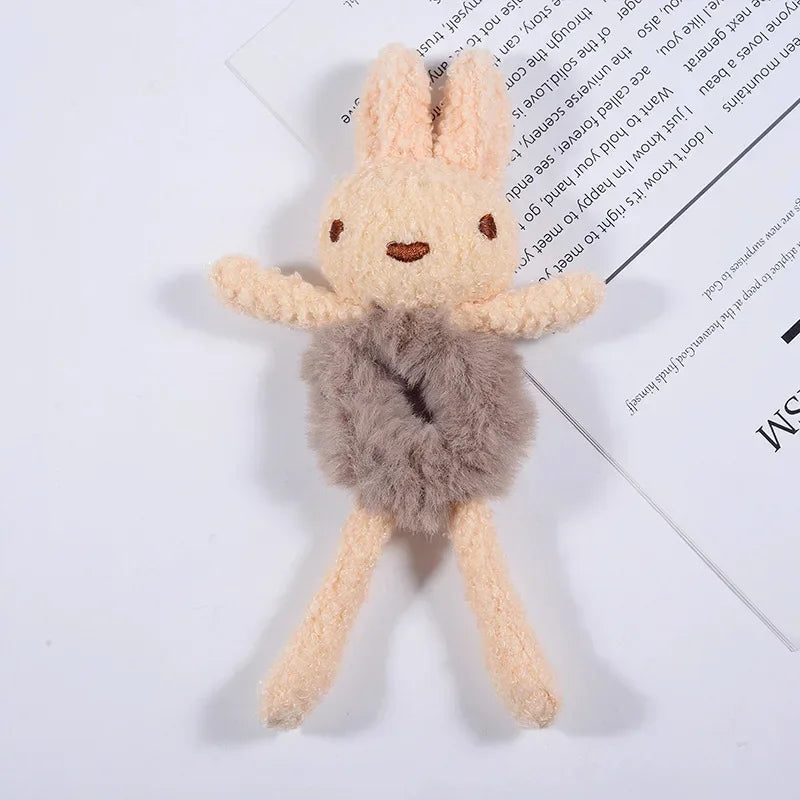 anneau cheveux lapin marron en peluche doux