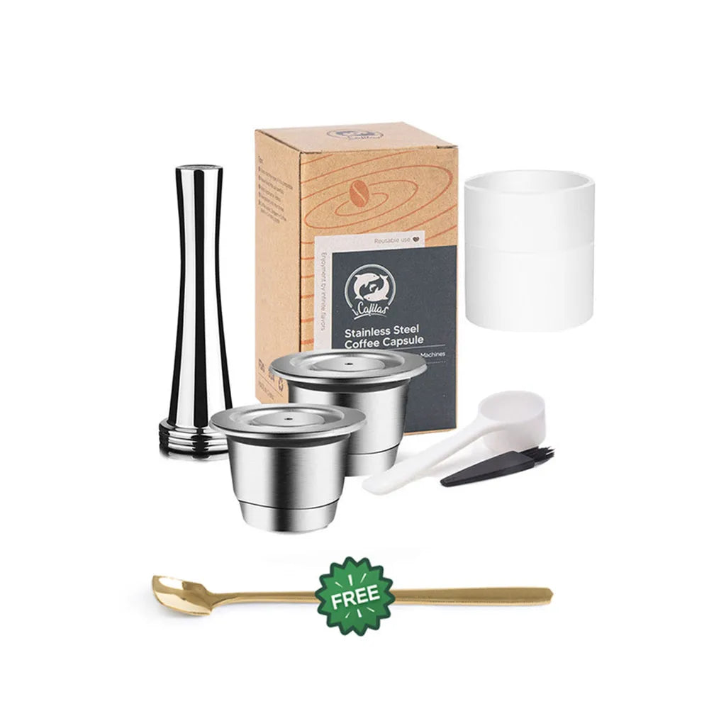 Capsule réutilisable en acier inoxydable avec dameur (tasseur) pour un espresso parfait.