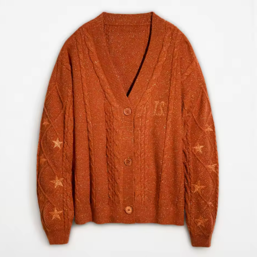 Cardigan orange tricoté feuilles d’érable, col V, confortable, mode coréenne automne hiver
