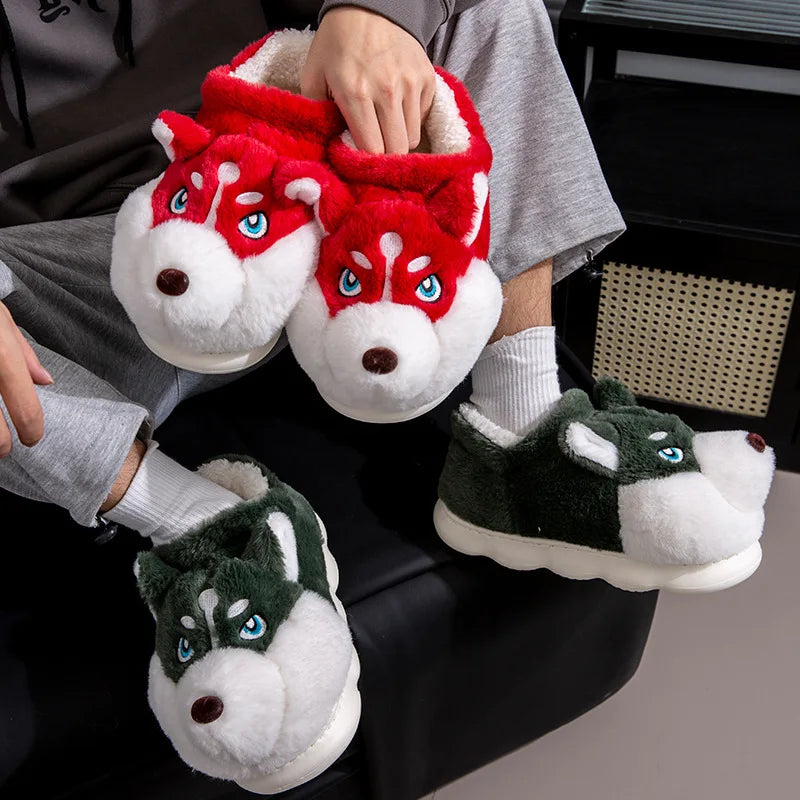 pantoufles hiver, chaussons husky, pantoufles cosy, pantoufles peluche, pantoufles kawaii, pantoufles mignonnes, pantoufles animaux, chaussons confort
