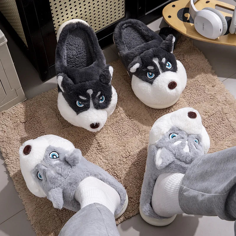 pantoufles hiver, chaussons husky, pantoufles cosy, pantoufles peluche, pantoufles kawaii, pantoufles mignonnes, pantoufles animaux, chaussons confort
