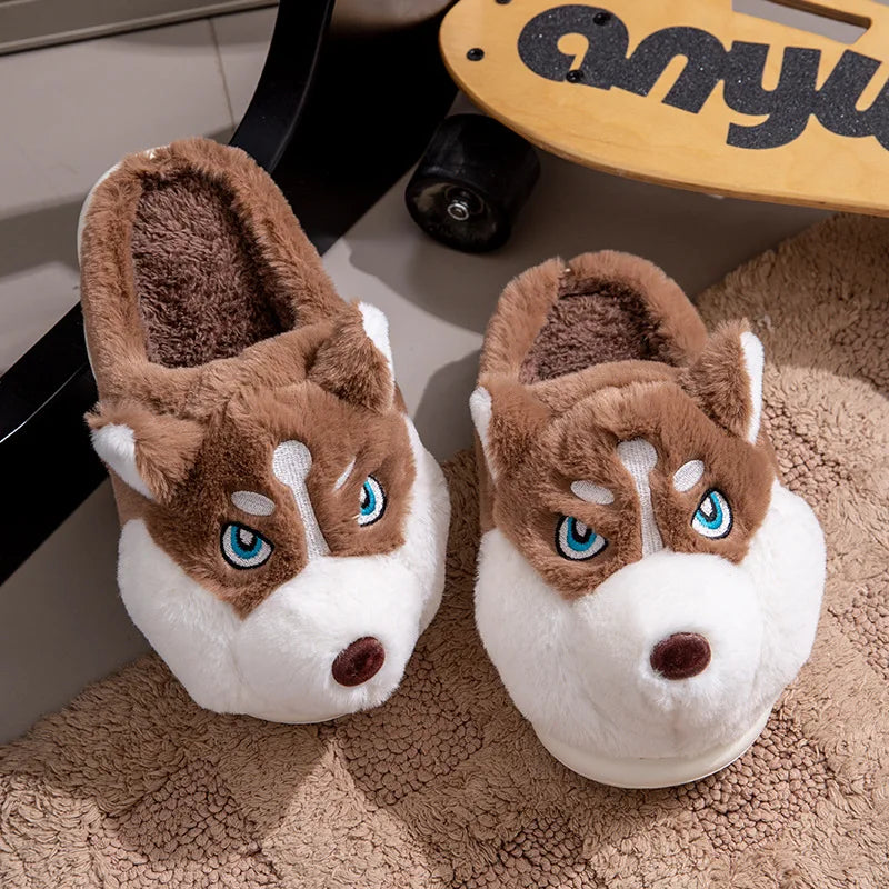 pantoufles hiver, chaussons husky, pantoufles cosy, pantoufles peluche, pantoufles kawaii, pantoufles mignonnes, pantoufles animaux, chaussons confort

