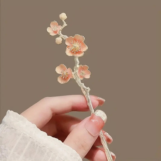 Épingle à cheveux japonaise en alliage avec fleurs de cerisier rose
