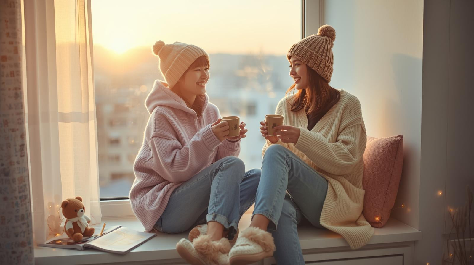 Groupe de jeunes en style streetwear sur un rooftop à Séoul ambiance lifestyle
