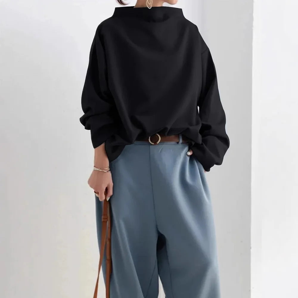 Haut noir femme col roulé manches longues automne