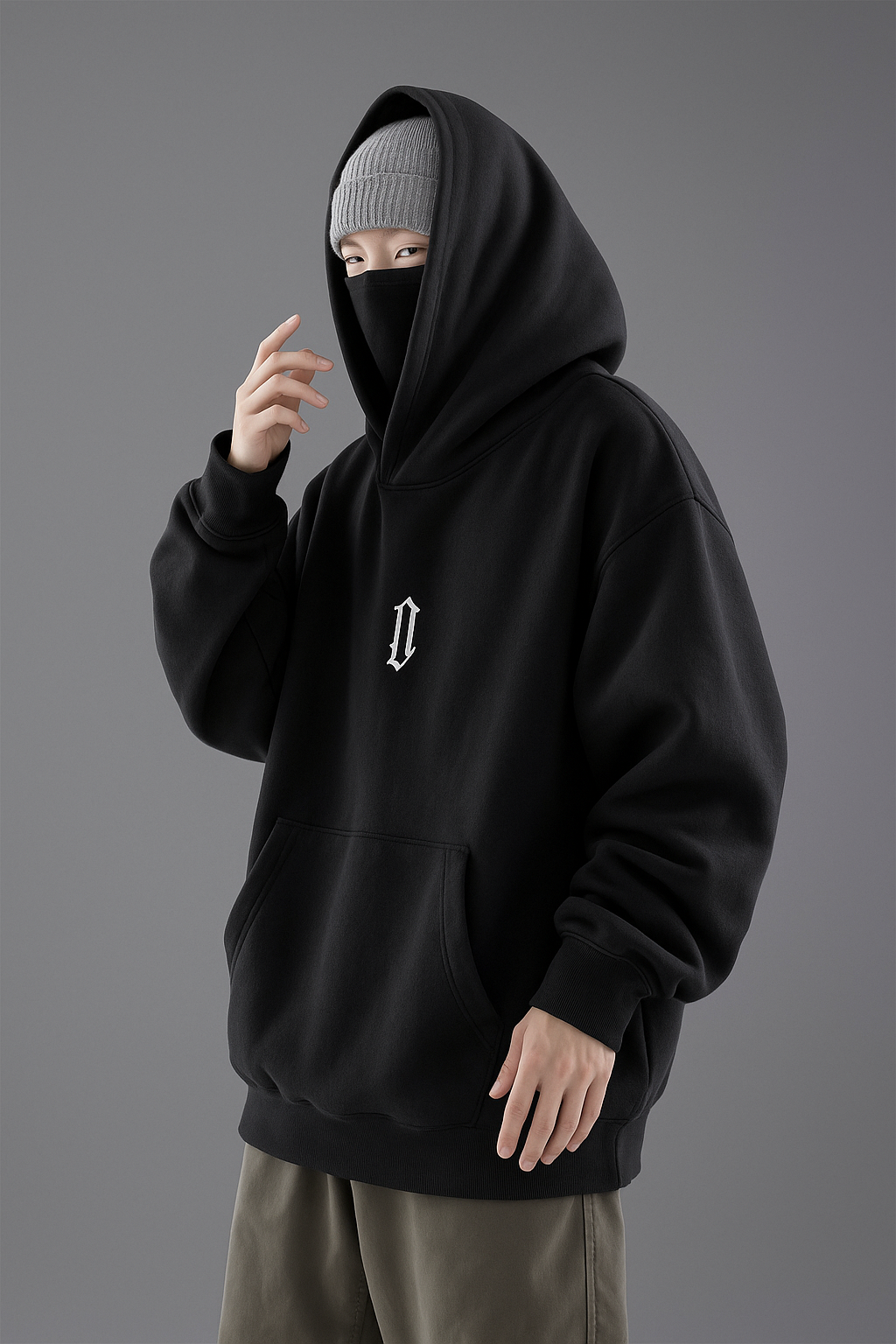 Hoodie ninja chaud polaire streetwear automne pour homme coupe large