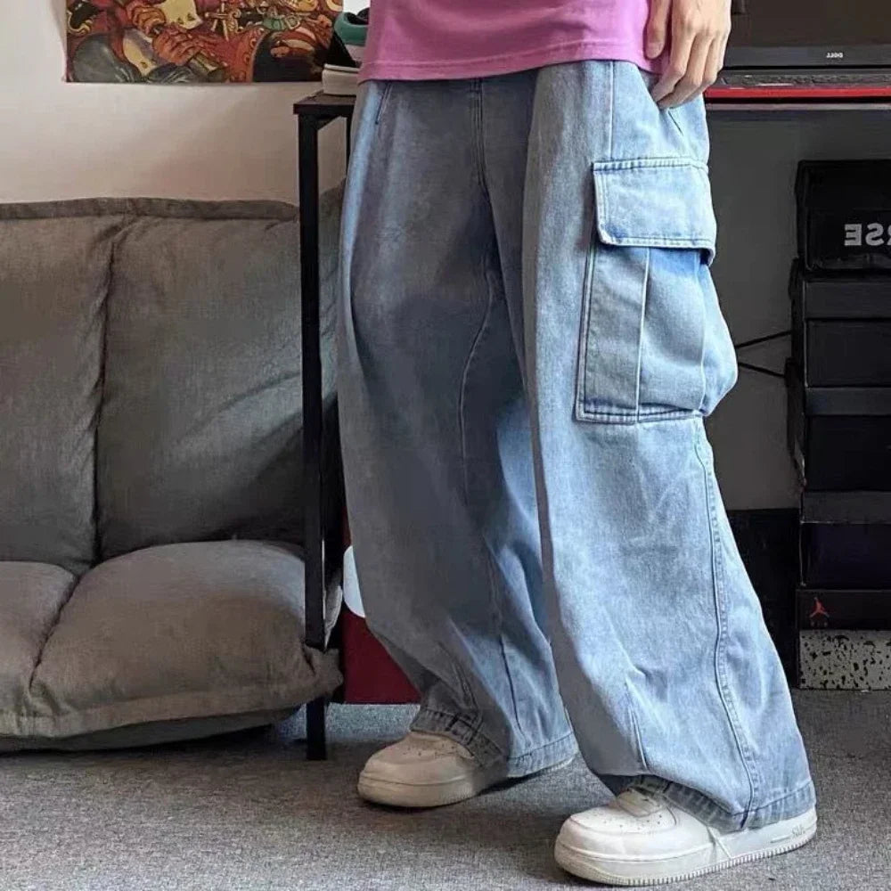pantalon denim foncé oversize baggy style coréen