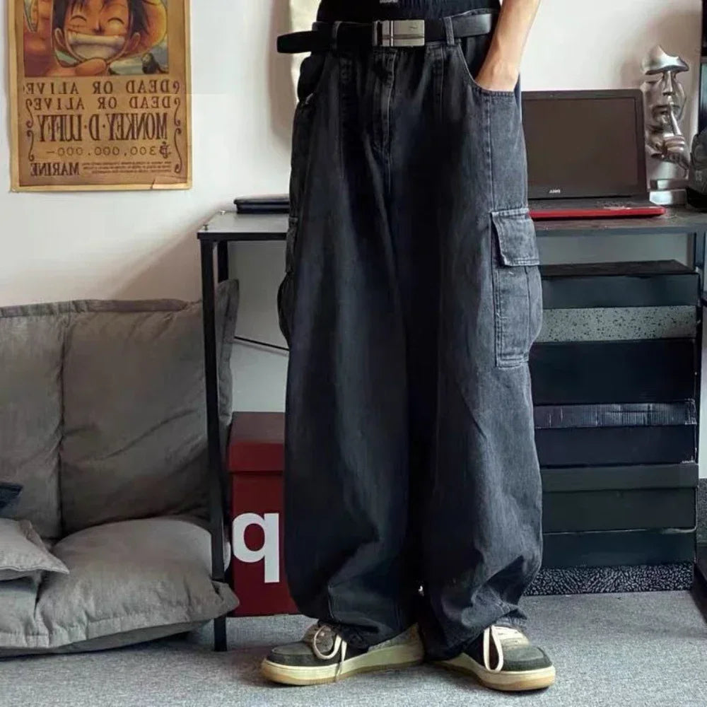 jean baggy homme avec détails noir streetwear hip hop
