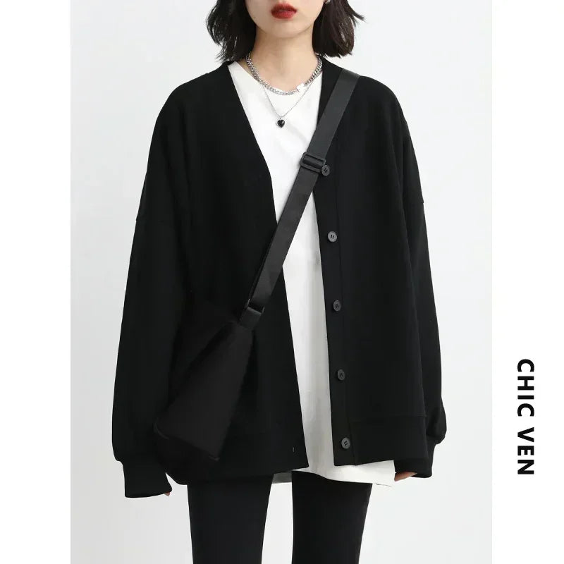 manteau noir long femme col en V style chic coréen