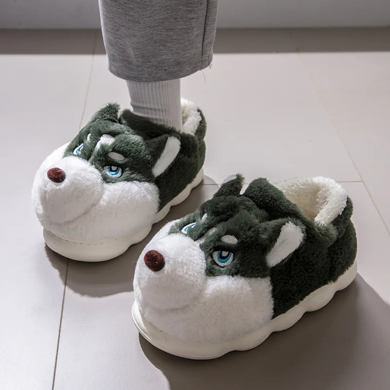 pantoufles hiver, chaussons husky, pantoufles cosy, pantoufles peluche, pantoufles kawaii, pantoufles mignonnes, pantoufles animaux, chaussons confort
