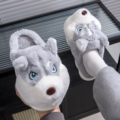 pantoufles hiver, chaussons husky, pantoufles cosy, pantoufles peluche, pantoufles kawaii, pantoufles mignonnes, pantoufles animaux, chaussons confort
