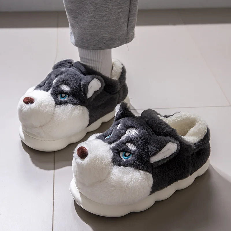 pantoufles hiver, chaussons husky, pantoufles cosy, pantoufles peluche, pantoufles kawaii, pantoufles mignonnes, pantoufles animaux, chaussons confort
