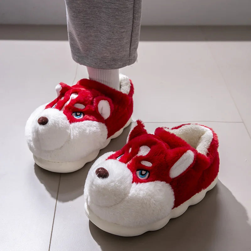 pantoufles hiver, chaussons husky, pantoufles cosy, pantoufles peluche, pantoufles kawaii, pantoufles mignonnes, pantoufles animaux, chaussons confort
