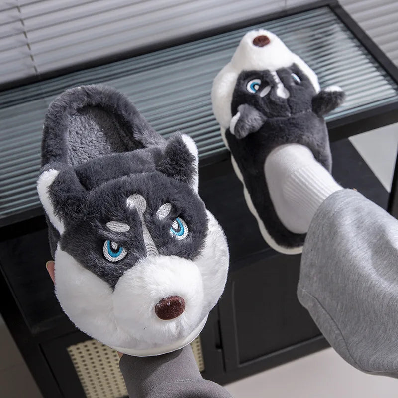 pantoufles hiver, chaussons husky, pantoufles cosy, pantoufles peluche, pantoufles kawaii, pantoufles mignonnes, pantoufles animaux, chaussons confort
