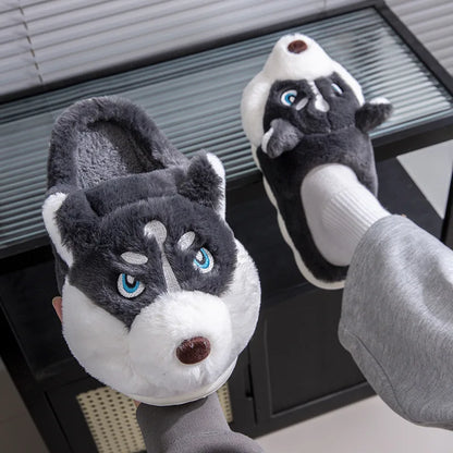 pantoufles hiver, chaussons husky, pantoufles cosy, pantoufles peluche, pantoufles kawaii, pantoufles mignonnes, pantoufles animaux, chaussons confort

