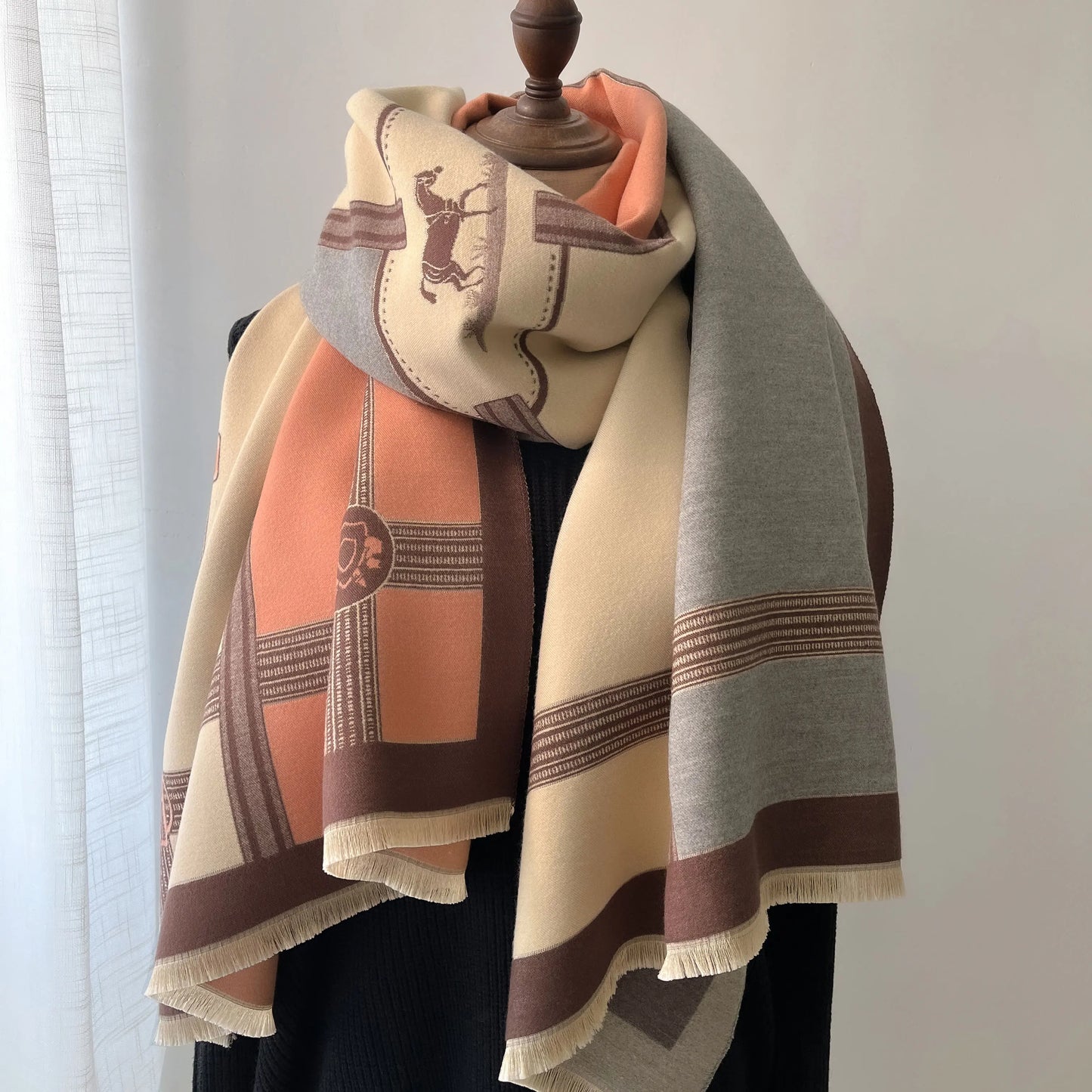 pashmina femme beige châle chaud en style cachemire pour l’hiver