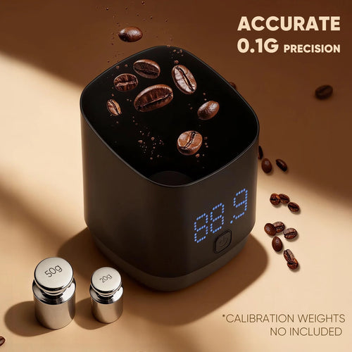 Détail de la précision de pesage à 0,1g pour un dosage barista parfait.