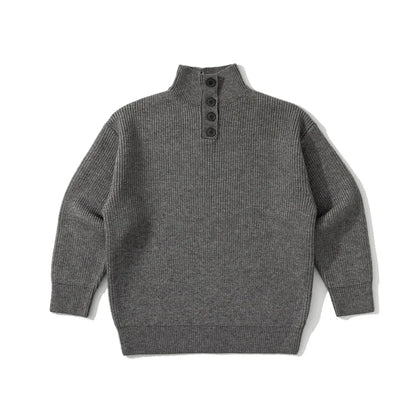 Pull uni gris col mi-haut style japonais rétro pour homme