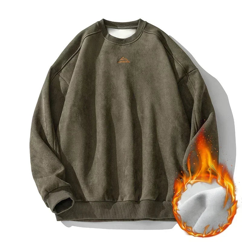 pull oversize en daim kaki foncé coupe baggy homme