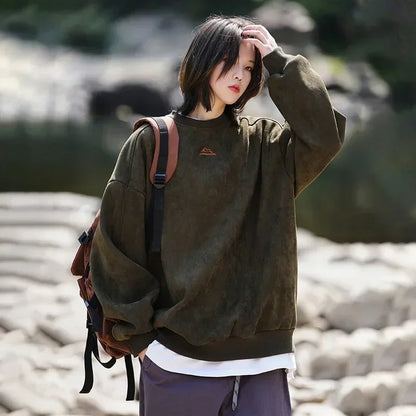 pull oversize kaki gris vintage en daim pour homme look automne