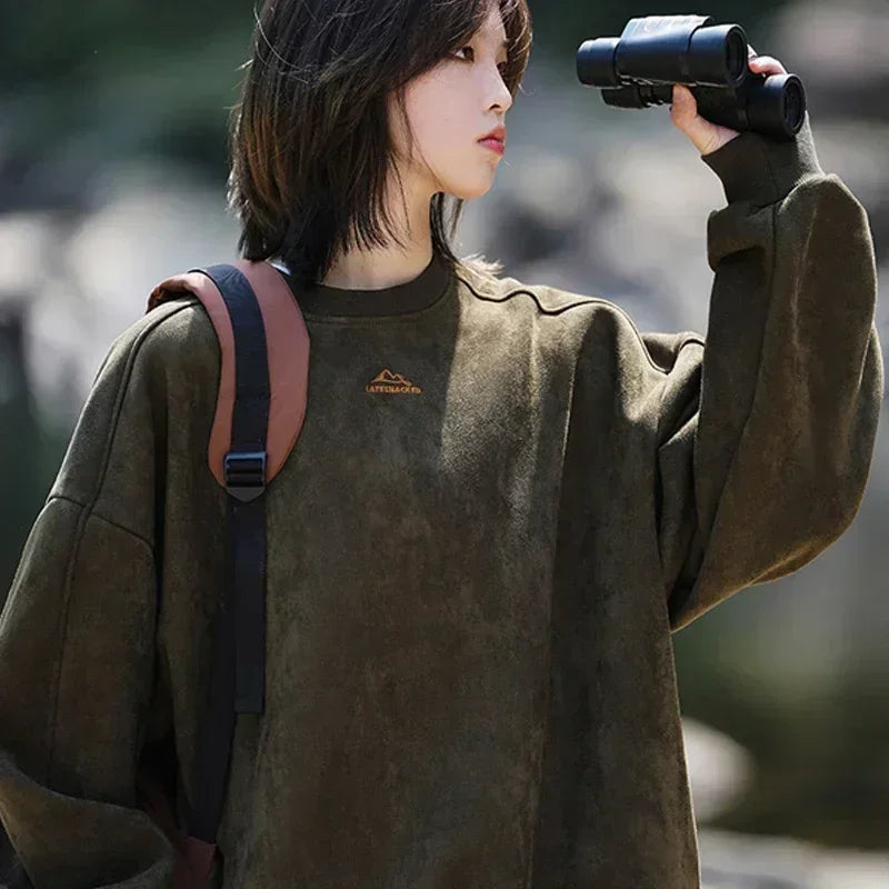 pull oversize en daim vert olive style baggy vintage pour homme