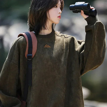 pull oversize en daim vert olive style baggy vintage pour homme