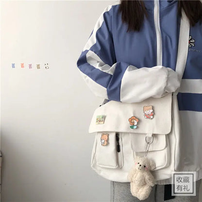 sac bandoulière blanc style japonais ikigai porté sur épaule