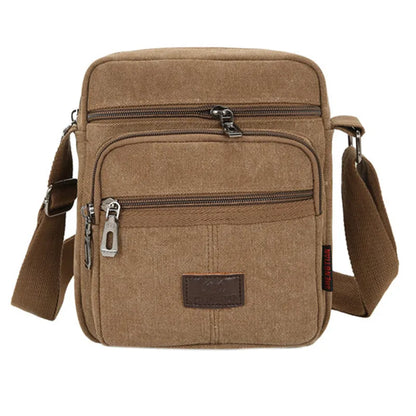 sac à bandoulière beige en toile pour homme, fermeture éclair renforcée