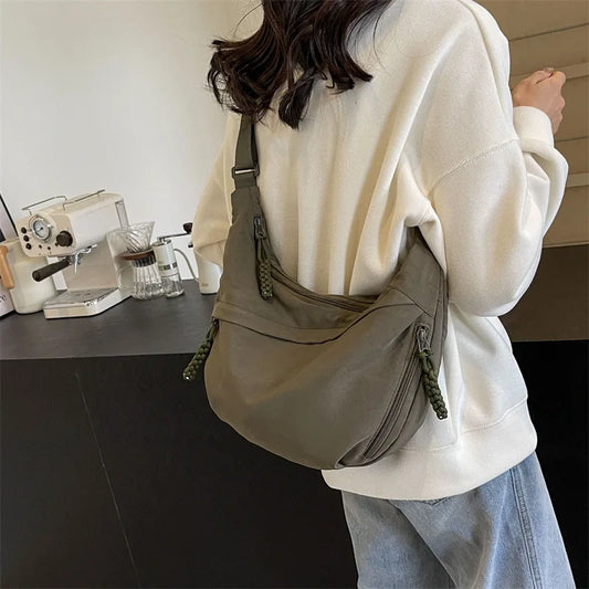 sac hobo beige en nylon femme style décontracté