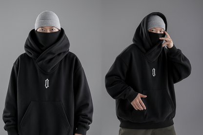 Sweat col roulé brodé style samouraï hip-hop japonais surdimensionné