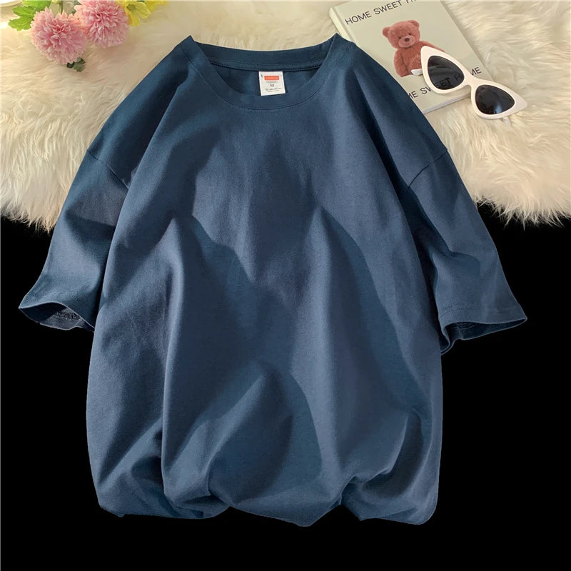 T-shirt homme en coton col rond coupe oversize streetwear hip hop couleur unie