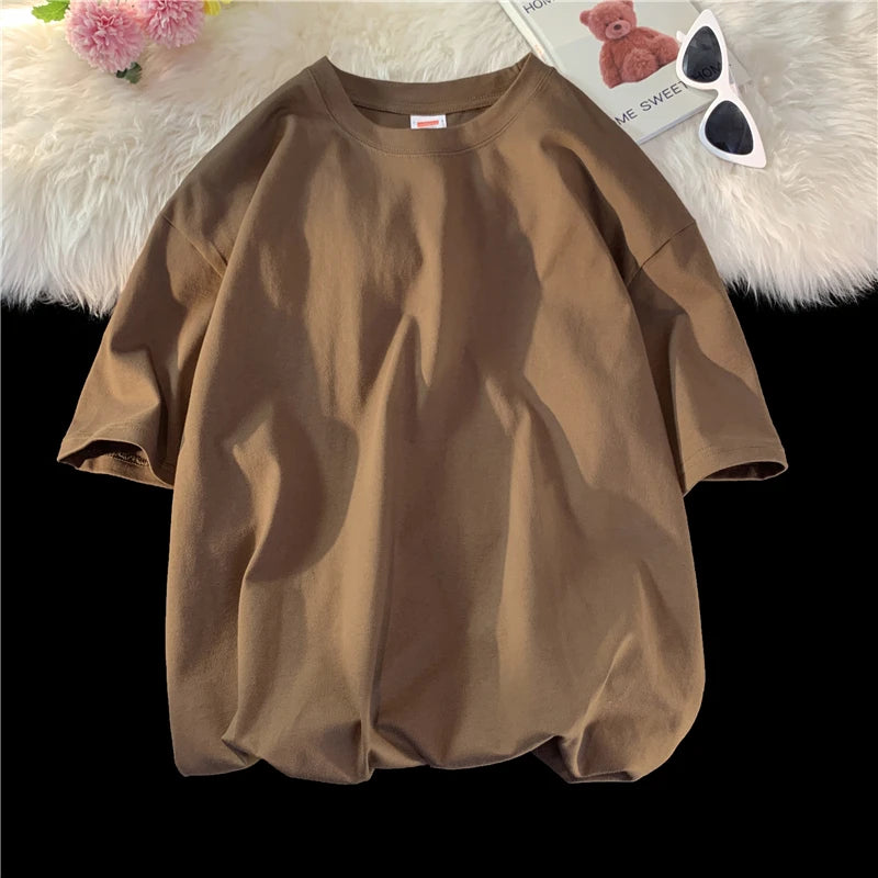 T-shirt homme en coton col rond style streetwear hip hop couleur unie