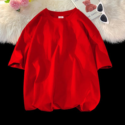 T-shirt homme en coton col rond style streetwear hip hop couleur unie