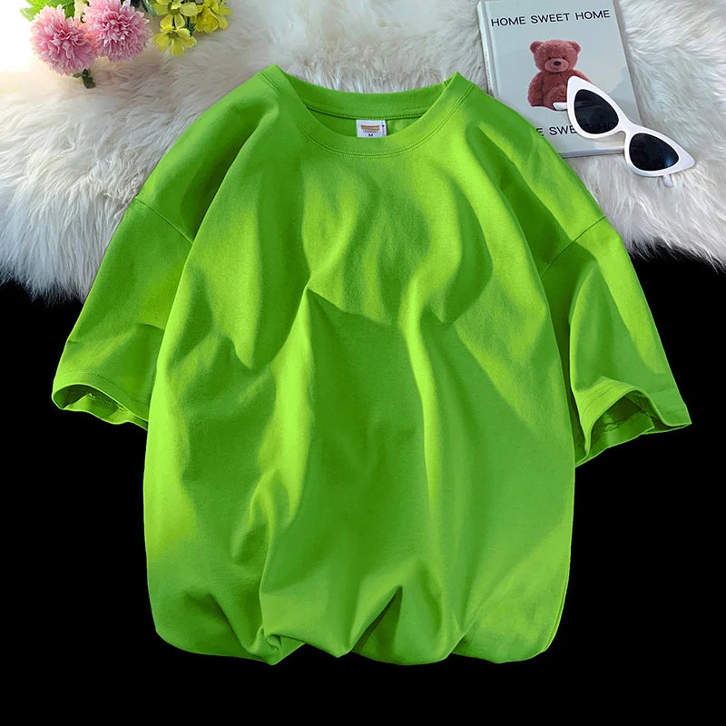 T-shirt homme en coton col rond coupe oversize streetwear hip hop couleur unie