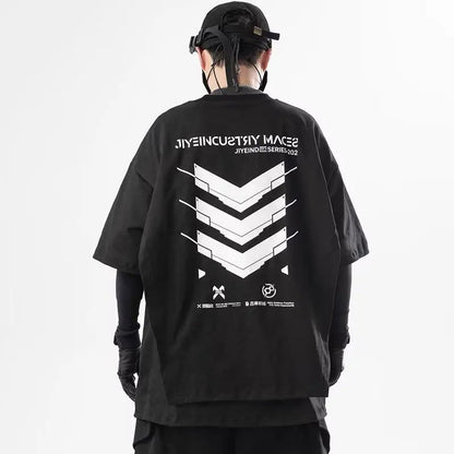 t-shirt techwear noir oversize pour homme avec manches cape style harajuku streetwear